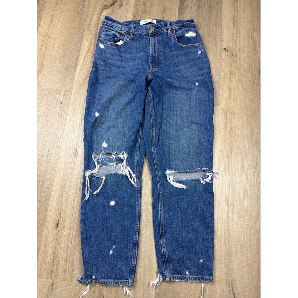 Abercrombie & Fitch Curve Love High Rise Mom‎ Jeans Blue Distressed Women 6R 28